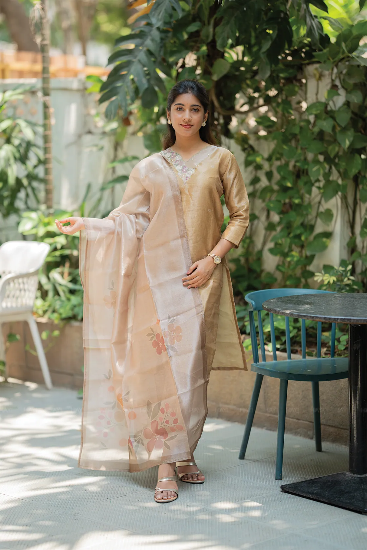 Rustic Yellow Organza Silk Kurta Set With Dupatta